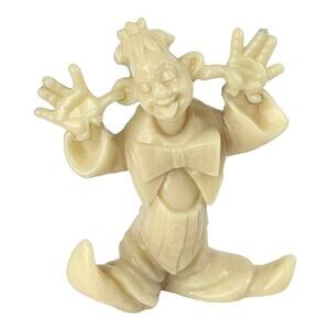 VTG Miniature CLOWN FIGURINE 2.25" Hard Cream Plastic Decor Cake Topper HongKong